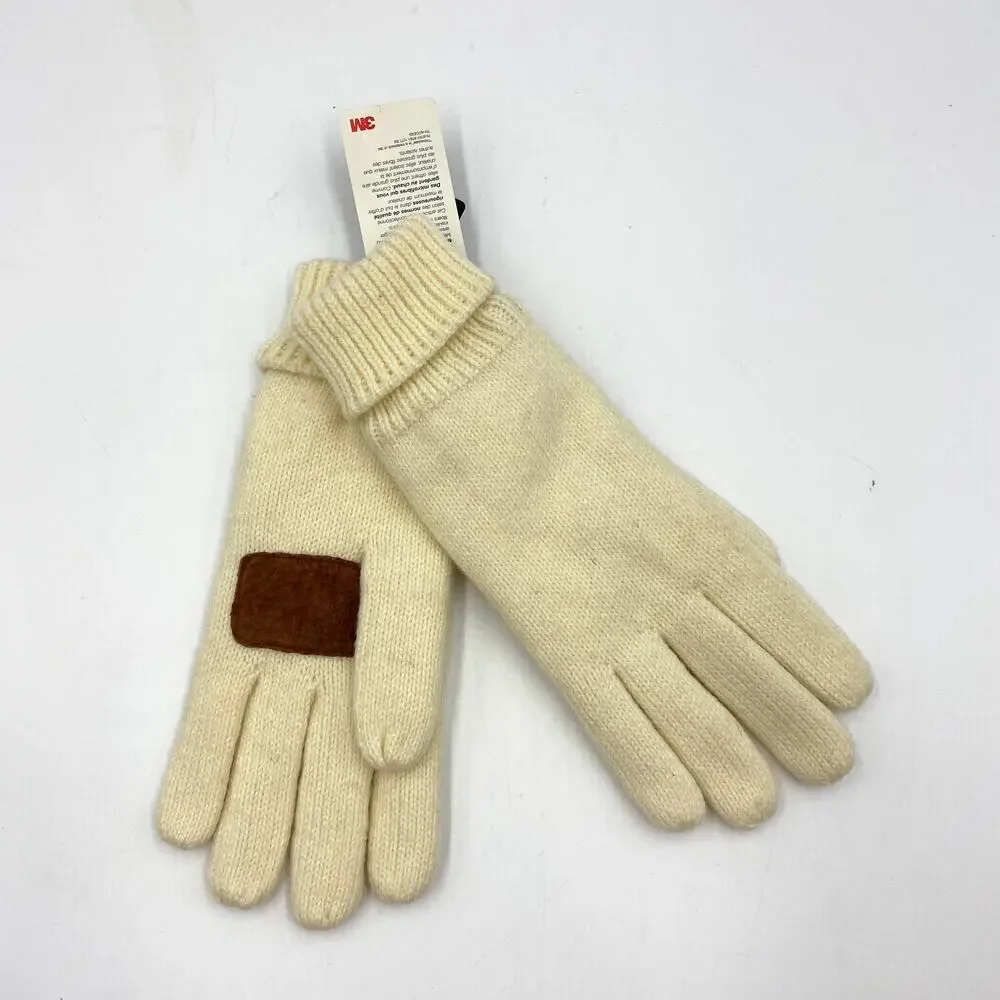 Isotoner Ivory Knit Gloves Lined Thinsulate Winter Ski Apres